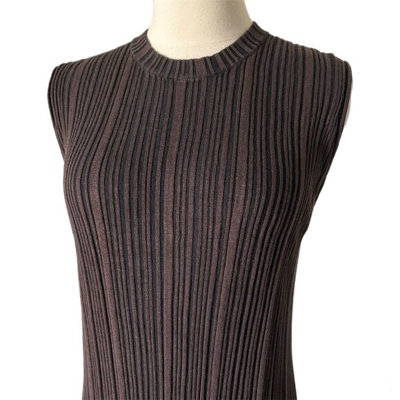 Naadam Striped Ribbed Silk Cashmere Blend Midi Dress Chocolate Brown Size Large - Picture 3 of 6